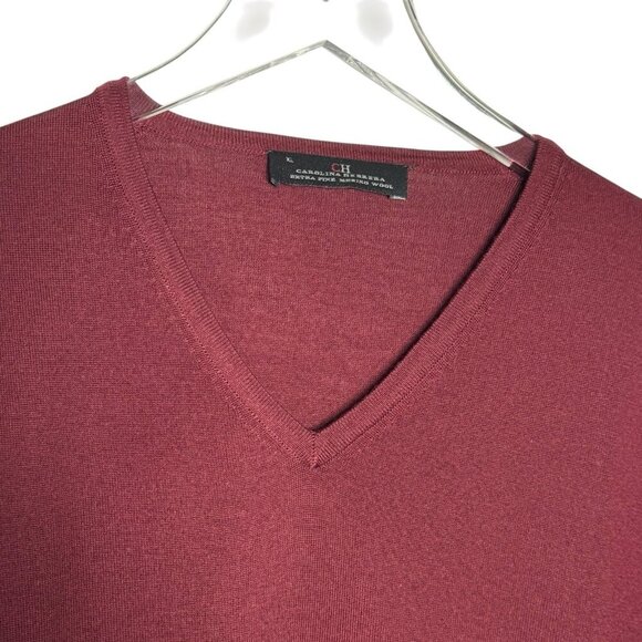 CAROLINA HERRERA Mens V-neck merino wool pullover sweater Size XL Garnet red - Picture 6 of 9